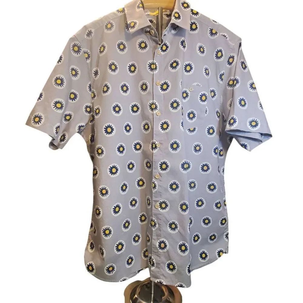 Mens Ted Baker Grey Talant Geometric-print Stretch-cotton Button Front Shirt Siz